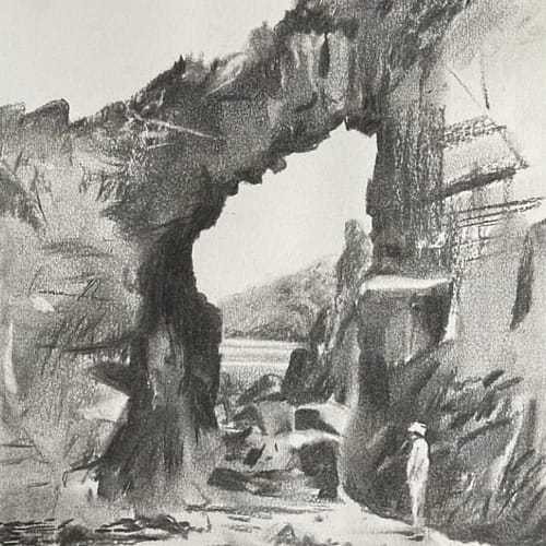 Charcoal drawing - Port du Moulin, Sark