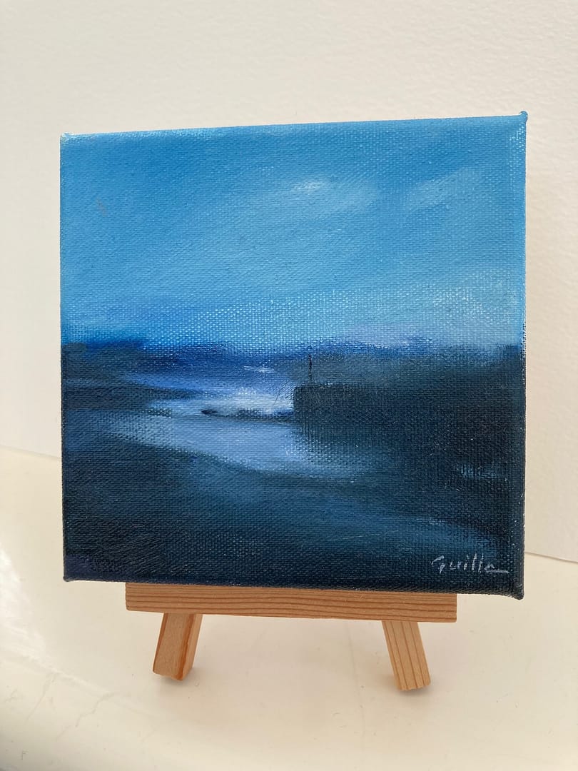Les Amarreurs, Guernsey - Dusk - Sold on Easel - dusk at Les Amarreurs